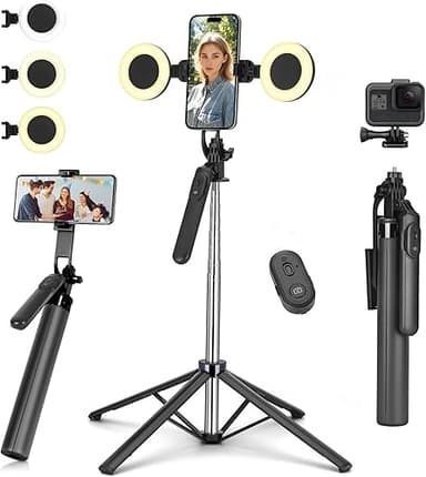 Trépied selfie stick avec 2 lumières de remplissage, en m…