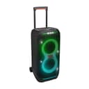JBL Partybox Stage 320, Enceinte portable de soirée, roulettes et poignée télescopique intégrés, son JBL Pro, jeu de lumières, 18 heures d'autonomie, résistante aux éclaboussures IPX4, en noir - 1