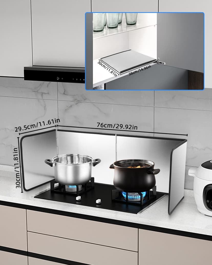 Plaque Anti Projection Cuisine 4 Côtés Anti Eclaboussure Cuisine Pliable Protection Plaque de Cuisson Facile À Nettoyer Gadget Cuisine Anti-éclaboussures pour la Cuisine et Cuisinière 76x29x30cm - 2