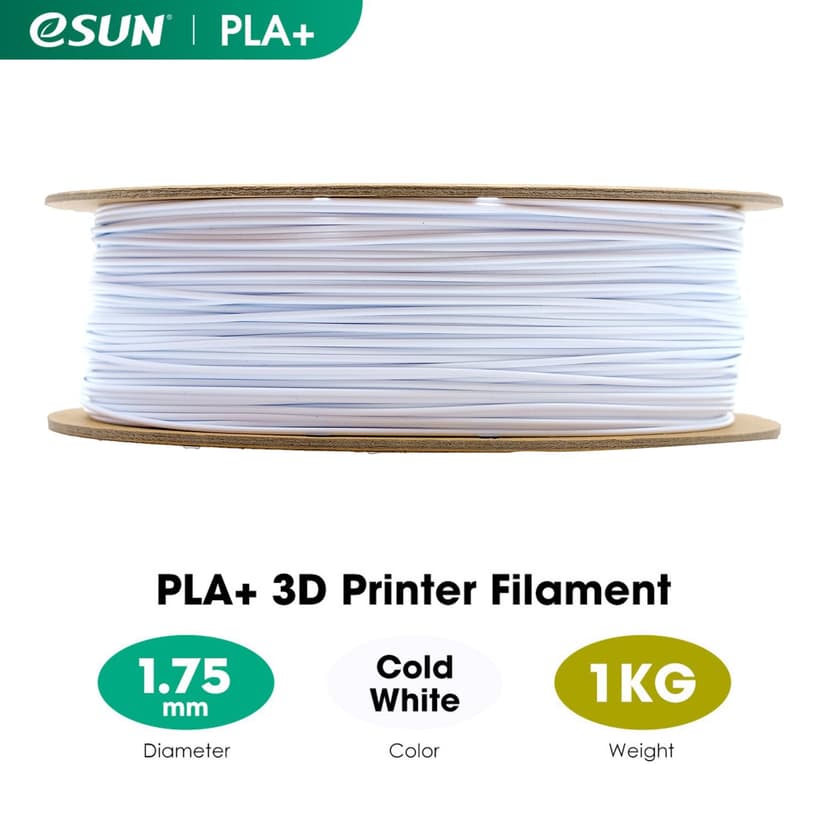 eSUN PLA+ Filament 1.75mm, Enhanced Toughness 3D Printer Filament PLA Plus, Dimensional Accuracy +/- 0.03mm, 1KG Spool (2.2 LBS) 3D Printing Filament for 3D Printers, Cold White - 2