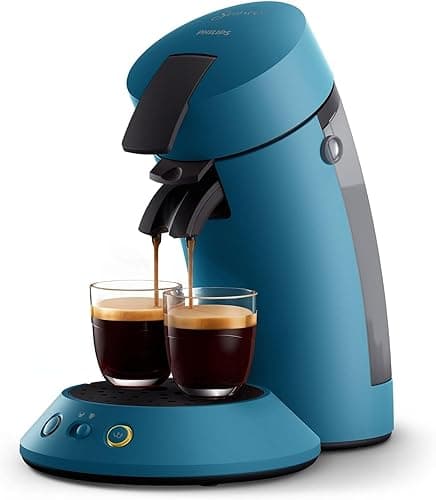 PHILIPS Senseo Original Plus CSA210/00 Coffee Pod Machine (Coffee Strength Choice, Coffee Boost Technology, Recycled Plastic), Blue Pavone