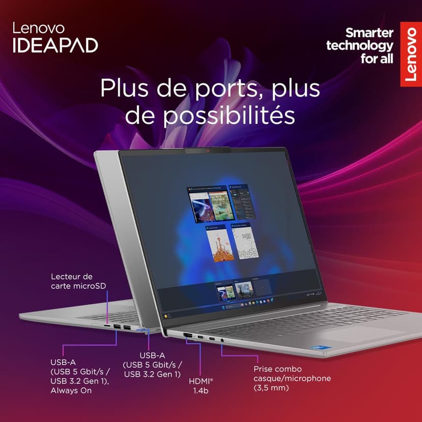 Lenovo IdeaPad Slim 5 14IRH10 - Ordinateur Portable 14'' OLED WUXGA (Intel Core i7-13620H, RAM 16Go, SSD 512Go, Intel UHD Graphique, Windows 11 Home) Clavier AZERTY, Écouteurs et Souris Inclus - Gris - 6