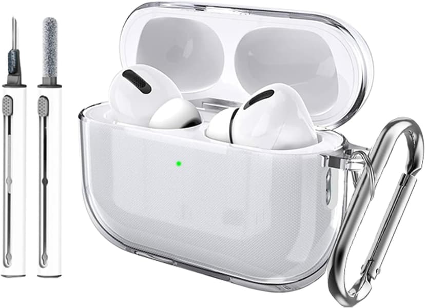 Fitudoos Compatible avec AirPods Pro 3 Coque,Témoin LED Visible,en TPU Coque Protection Antichoc,avec Porte-clés et Stylo de Nettoyage.(Transparent) - 1