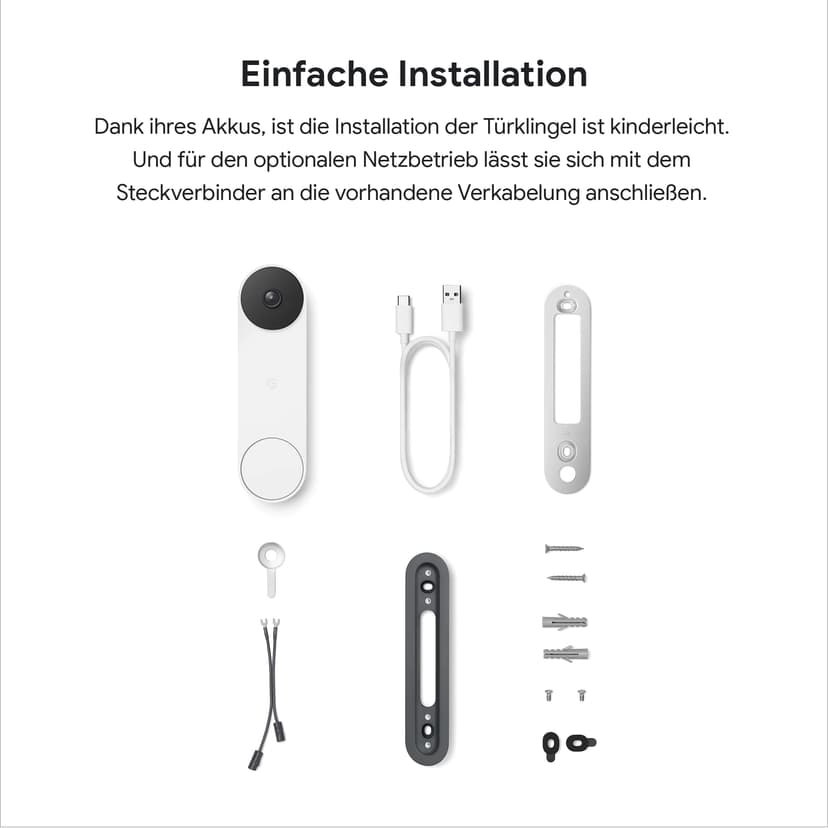 Google Nest Doorbell Battery Operated Doorbell with Video Function, Black/White, 1 Piece (Pack of 1), 960p - 4
