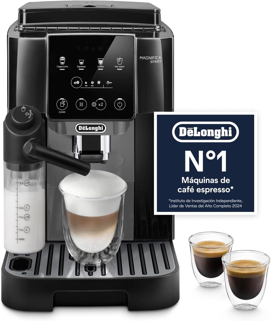 De’Longhi Magnifica Start – Perfetto Cafetera Superautomática, LatteCrema Jarra de leche automática, 4 Bebidas One-Touch, Controles Soft Touch, Negro y Gris (ECAM222.60.BG)