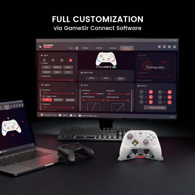 GameSir Cyclone 2 PC Controller Mag-Res TMR Sticks 1000Hz Report Rate Hall & Micro 2-in-1 Triggers RGB Lighting with Charging Dock for PC/Switch/iOS/Android （Noir） - 7