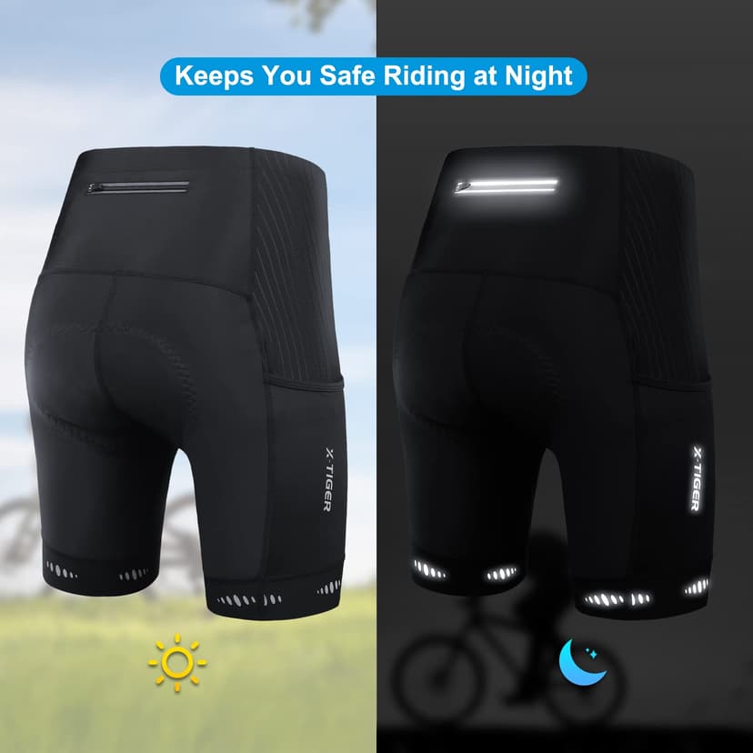 X-TIGER Men's Cycling Shorts with 5D Seat Padding, Breathable Quick-Drying Cycling Shorts with 3 Pockets, 801 black, L - 6