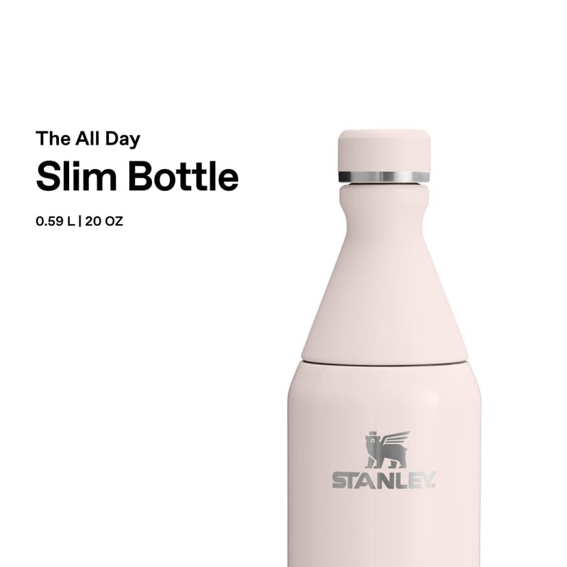 Stanley The All Day Slim Sports Water Bottle 0.6L - Cold For 6 Hours - Iced For 11 Hours - BPA-Free Recycled Stainless Steel Coffee Flask - Leakproof - Dishwasher Safe - Rose Quartz - 3