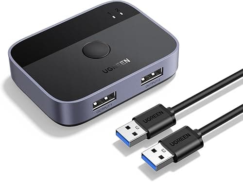 UGREEN USB Switch, USB 3.0 Switcher 2 In 2 Out 2 Computers Share 2 USB for Keyboard, Mouse, Printer, Hard Drives with 2 USB 3.0 A to A Cables Compatible with Windows, Mac, Linux