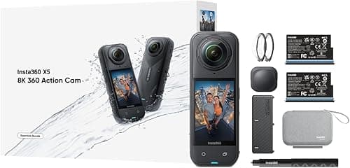 Insta360 X5 Essentials Bundle – Waterproof 8K 360° Action Camera Kit, Invisible Selfie Stick, Fast Charge Case, Lens Guards & Carry Case
