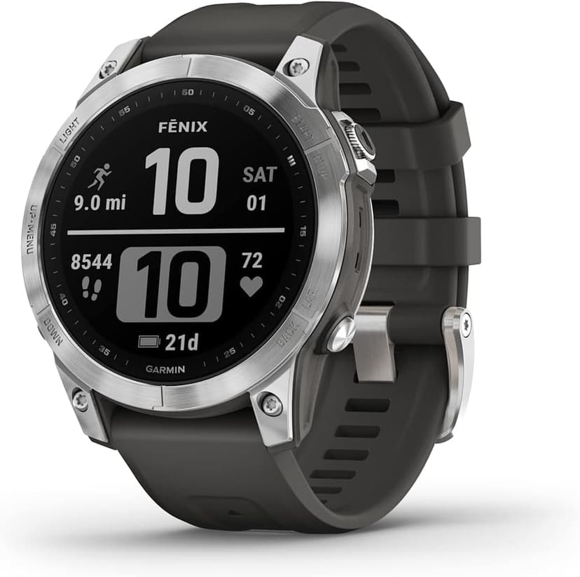 Garmin - fenix 7 - Montres GPS multisports connectée haute performance - Silver avec bracelet gris - Boitier 47mm - 1