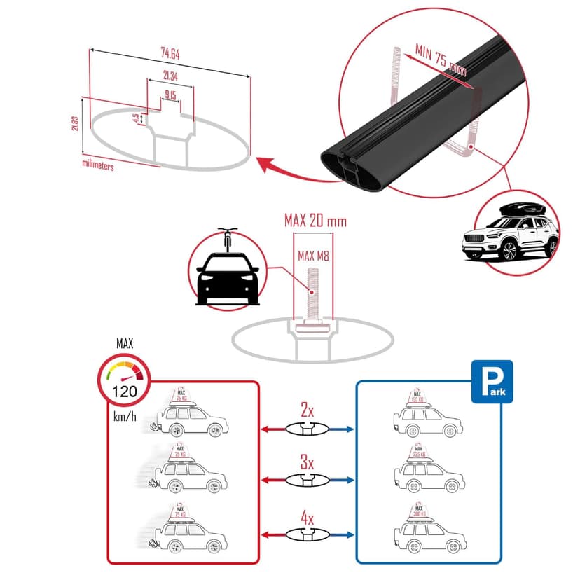 Compatible with Citroen Berlingo 2019-2023 Roof Rack ACE-1 Roof Rack Pack Rack Black - 6