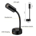 ERWEY 2pcs Lampes de Lecture LED 12V pour camping-car avec col de cygne flexible et port de charge USB 3000K blanc chaud DC 10-30V éclairage intérieur pour bateau caravane yacht, noir - 2
