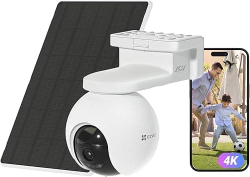 EZVIZ 4K Solar Camera Outdoor Wireless + 5W Solar Panel, AOV Tech Low Energy Consumption, Colour Night Vision, Auto Tracking, Human Vehicle Detection, Two Way Audio, Sound Light Siren, CB8 Pro Kit