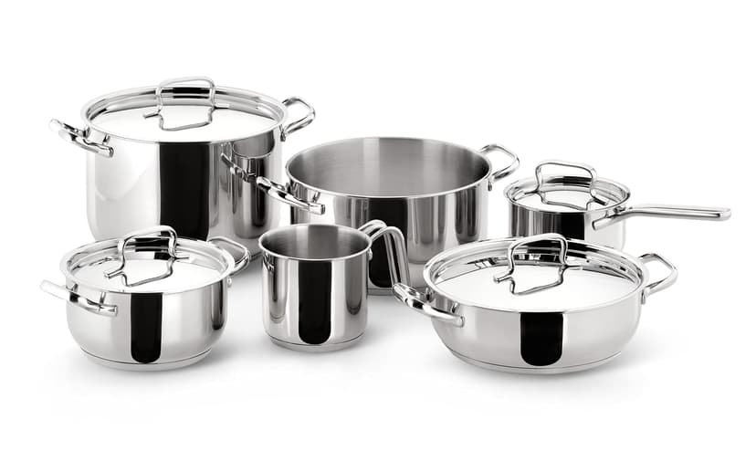 Lagostina Sfiziosa Batterie de Cuisine en Acier Inox 18/10, Casseroles Induction, Gaz et Four, 10 Pièces, Fond Lagoseal Plus, Set avec 3 Faitouts, 1 Marmite, 1 Casserole, 1 Pot à Lait, 4 Couvercles - 1