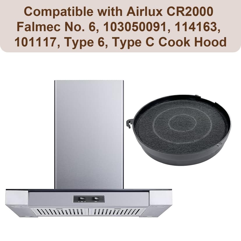 Lot de 4 filtres au carbone activés compatibles avec Airlux CR2000 Falmеc No. 6, 103050091, 114163, 101117, Type 6, Type C, remplacement pour Cook Hood, diamètre : 168 mm - 2