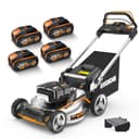 WORX Nitro WG761E 80V Cordless Brushless Lawnmower, Up to 1000 m² on a Load Diameter 51 cm, 70 L Bag, Mulching, 7 Cutting Positions, Comes with 4 Batt 20V 4Ah, Fast Charger - 1