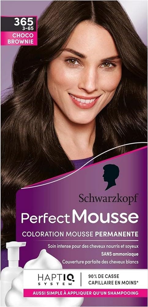 Schwarzkopf - Perfect Mousse - Coloration Cheveux - Mousse Permanente sans Ammoniaque - Masque Soin 96 % d'ingrédients d'origine naturelle - Choco Brownie 365, 1 Unité (Lot de 1) - 2