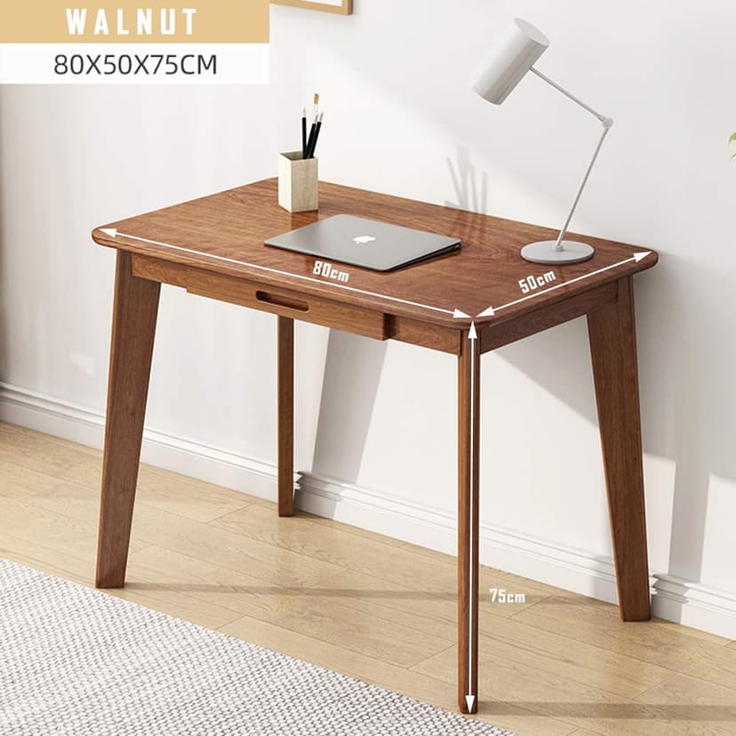 IOTXY Wooden Small Desk with Drawers - Home Office Computer Desk, Walnut, 80 cm - 3