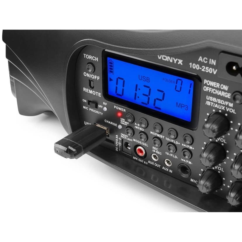 Vonyx Portable Handheld PA System ST016 with Wireless Mic, Rechargeable Battery, Bluetooth, FM Radio, Portable Tour Guide Speaker for Presentations, Events and Tours - 3