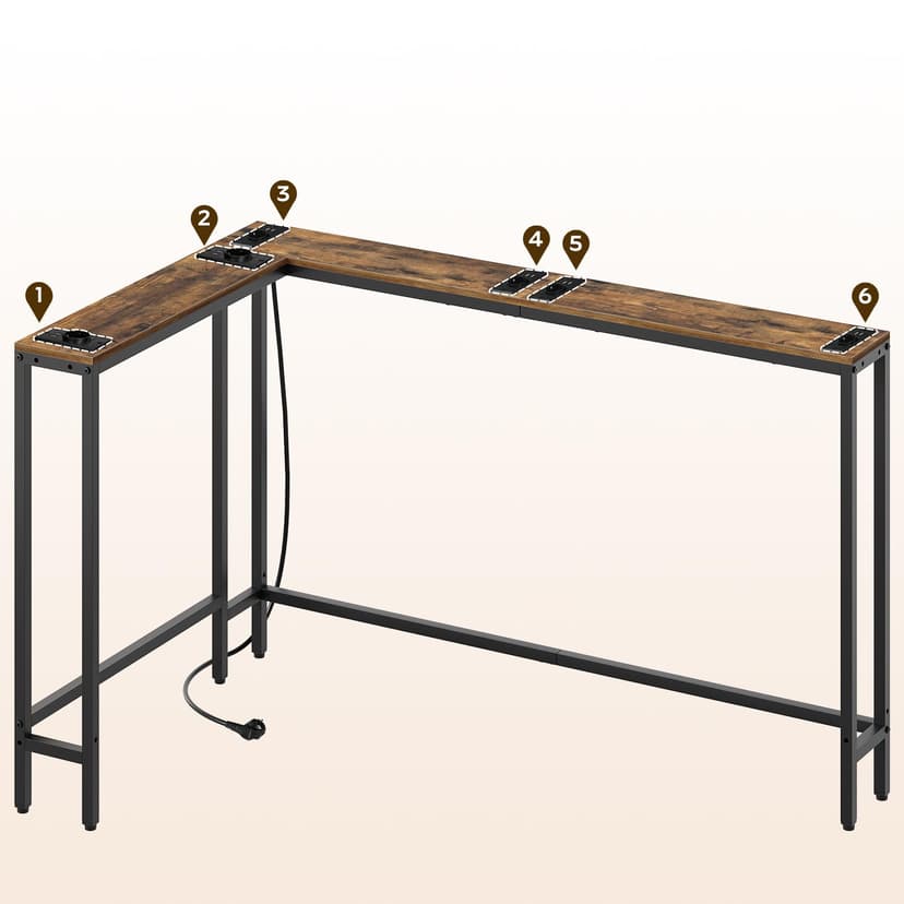 YATINEY Narrow Console Table Entrance Table 15cm Wide Hallway Table 1AC and 2 USB Ports Living Room Hallway Behind Sofa 3 Combination Modes Vintage Brown and Black XCT07CBR - 8