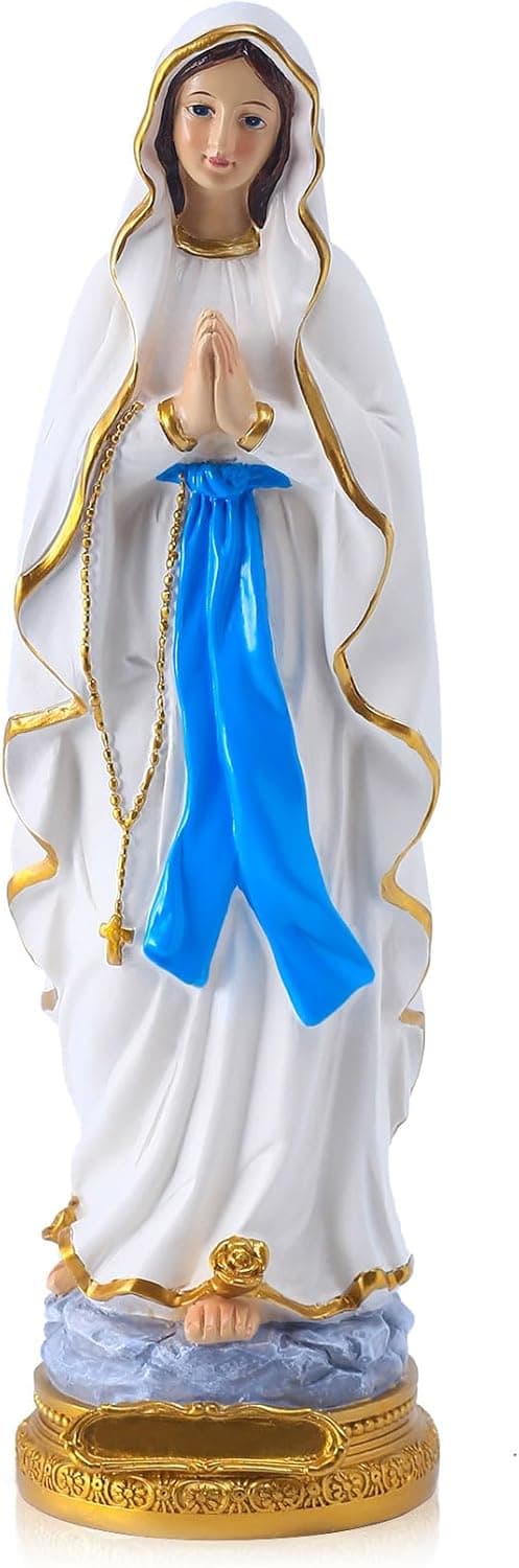 suruim Lourdes Virgin Mary Statue, 12 Inch Catholic Blessed Virgin Mother Mary Statues, Catholic Gift Resin Virgin Mary Figurines, Suitable Religious Decor, Filling Indoor Space (12 Inch), Blue,white