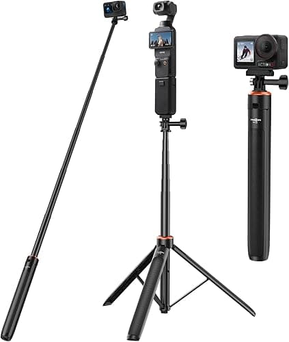 53"/135cm Selfie Stick Tripod for DJI Osmo Pocket 4/3, GoPro Hero 13/12/11/10/9/Max2, DJI Osmo Action 6/5 Pro/4, AKASO EK7000, Action Cams 2-in-1 Extendable Handle/Travel Vlogging Stand/Accessories