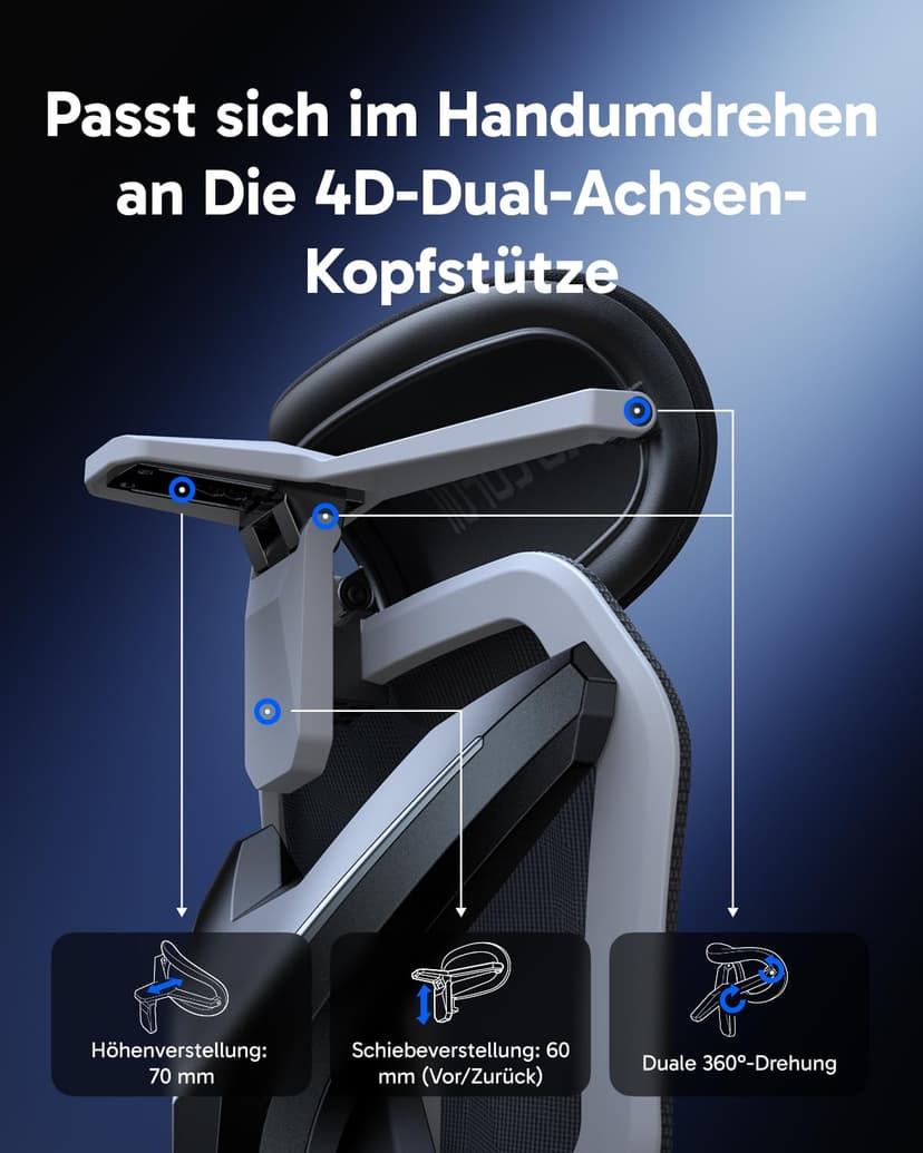 AutoFull G7 Ergonomic Office Chair, 3-Zone Dynamic Lumbar Support, 360° Armrests, CloudTech Mesh, 140° Recline, Footrest, Detachable Back Armor, Desk Chair for Office & Gaming, Black - 4