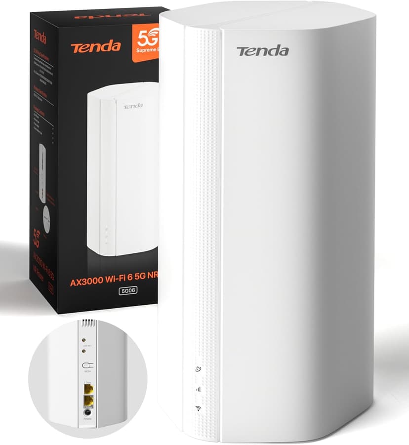 Tenda 5G06-5G NR Router with Dual SIM, 5G/4G LTE Router Wi-Fi 6 AX3000, 2.5G Port, Plug & Play, Supports up to 160 Devices, Child Lock, WPA3, Alexa, Mesh WiFi+ - 1