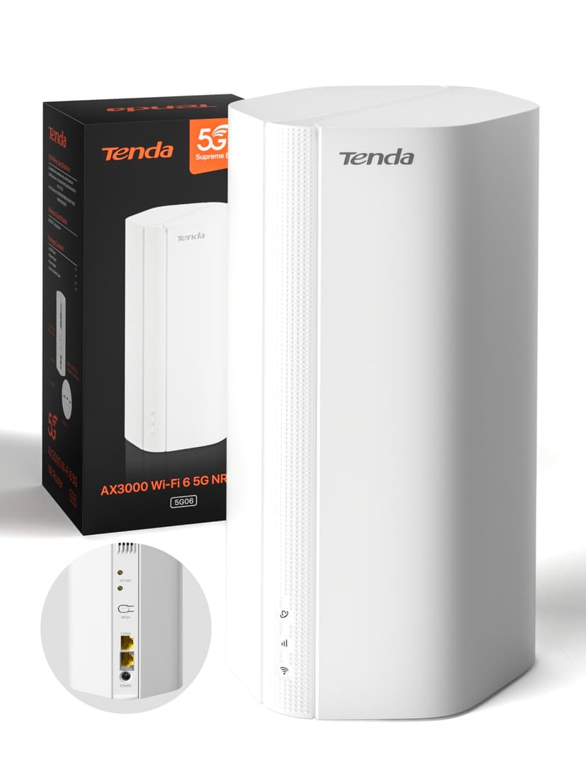 Tenda 5G06-5G NR Router with Dual SIM, 5G/4G LTE Router Wi-Fi 6 AX3000, 2.5G Port, Plug & Play, Supports up to 160 Devices, Child Lock, WPA3, Alexa, Mesh WiFi+ - 1