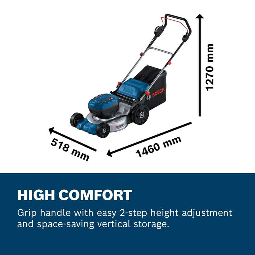 Bosch Professional 18V System Cordless Lawnmower GRA 18V2-46 (Cutting Width: 46 cm, 6-Level Cutting Height Adjustment, 60 Litre Fabric grassbag, incl. 2 x Isolator Key, Mulch Plug) - 6