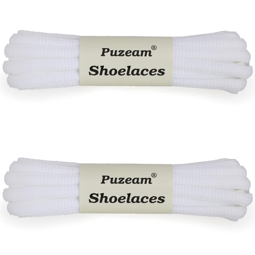 Puzeam Lacets Ovales de Sport [ 2 Paires ] lacets de Chaussures Demi Ronds les Course de Baskets de Running - Largeur 6 mm,16 couleurs au Choix Blanc 120 - 2