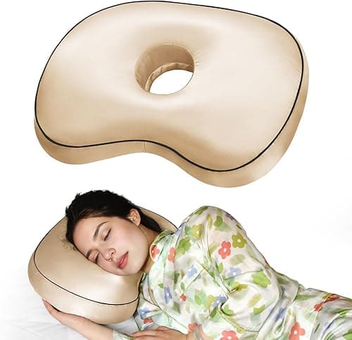 Ear Piercing Pillow for Side Sleepers with Orthopedic Support, Ear Hole Pain Relief Removable Cover 12x19 Inch for Pierced Ears