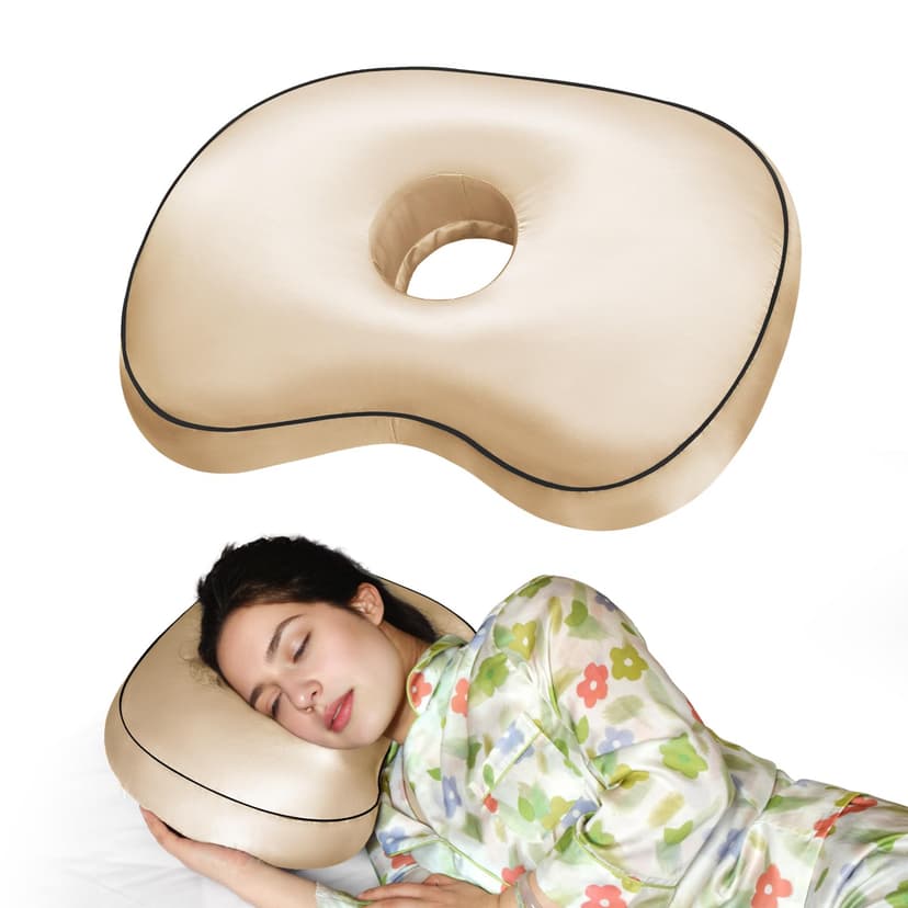 Ear Piercing Pillow for Side Sleepers with Orthopedic Support, Ear Hole Pain Relief Removable Cover 12x19 Inch for Pierced Ears - 1