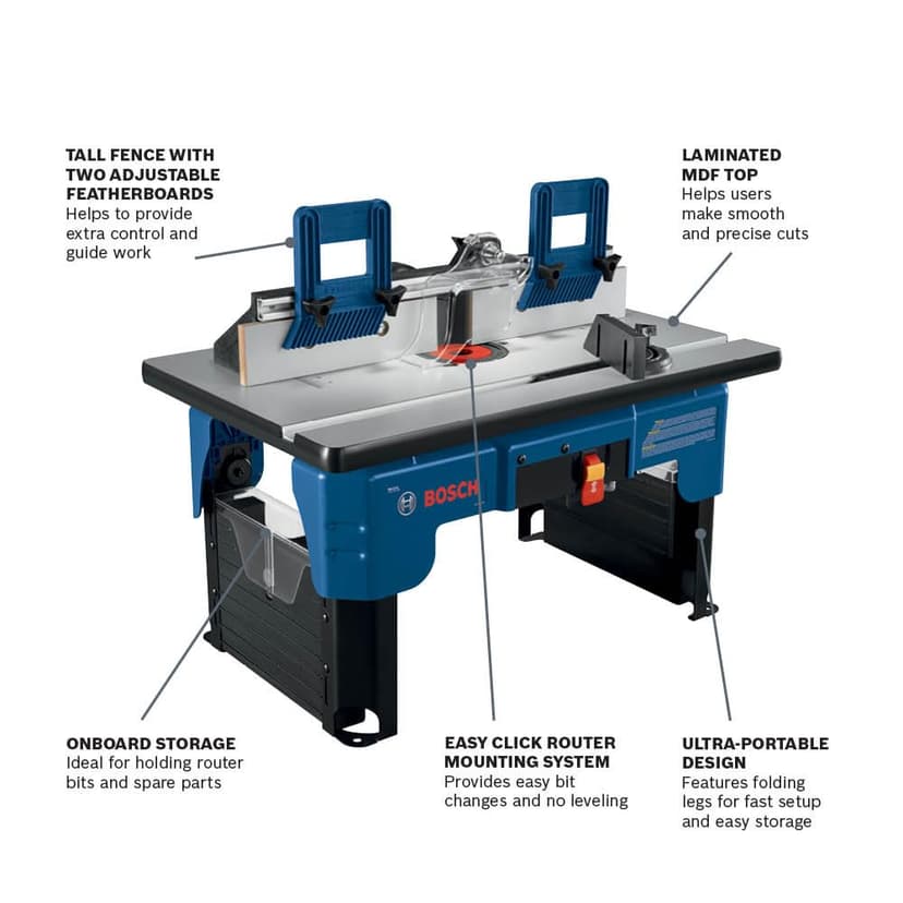 Bosch RA1141 26 in. x 16-1/2 in. Laminated MDF Top Portable Jobsite Router Table with 2-1/2 in. Vacuum Hose Port - 2