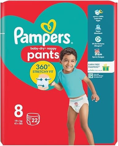Pampers Baby-Dry Nappy Pants Taille 8, 22 Nappies, 19 kg+…
