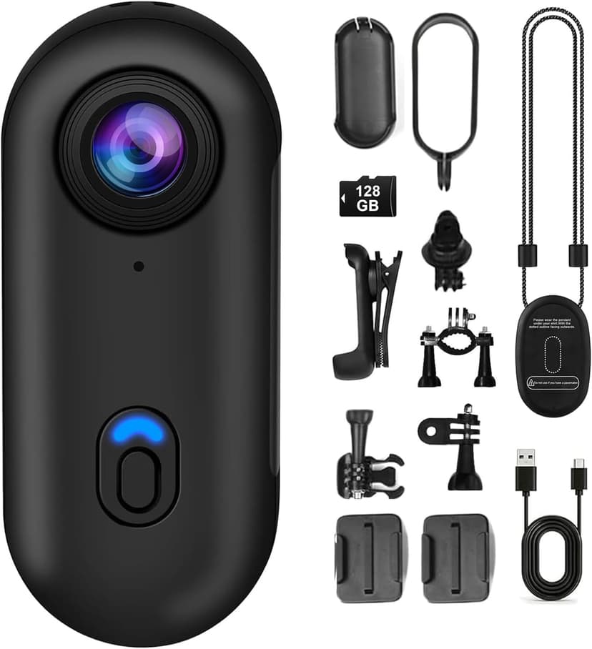 OBEST Mini Action Camera with 128 GB 360 Action Cam WiFi Body Camera 1080P Underwater Camera 30 m Waterproof Vlog POV Camera Magnetic Motorcycle Helmet Camera Rider Sports Camera Accessories Black - 1