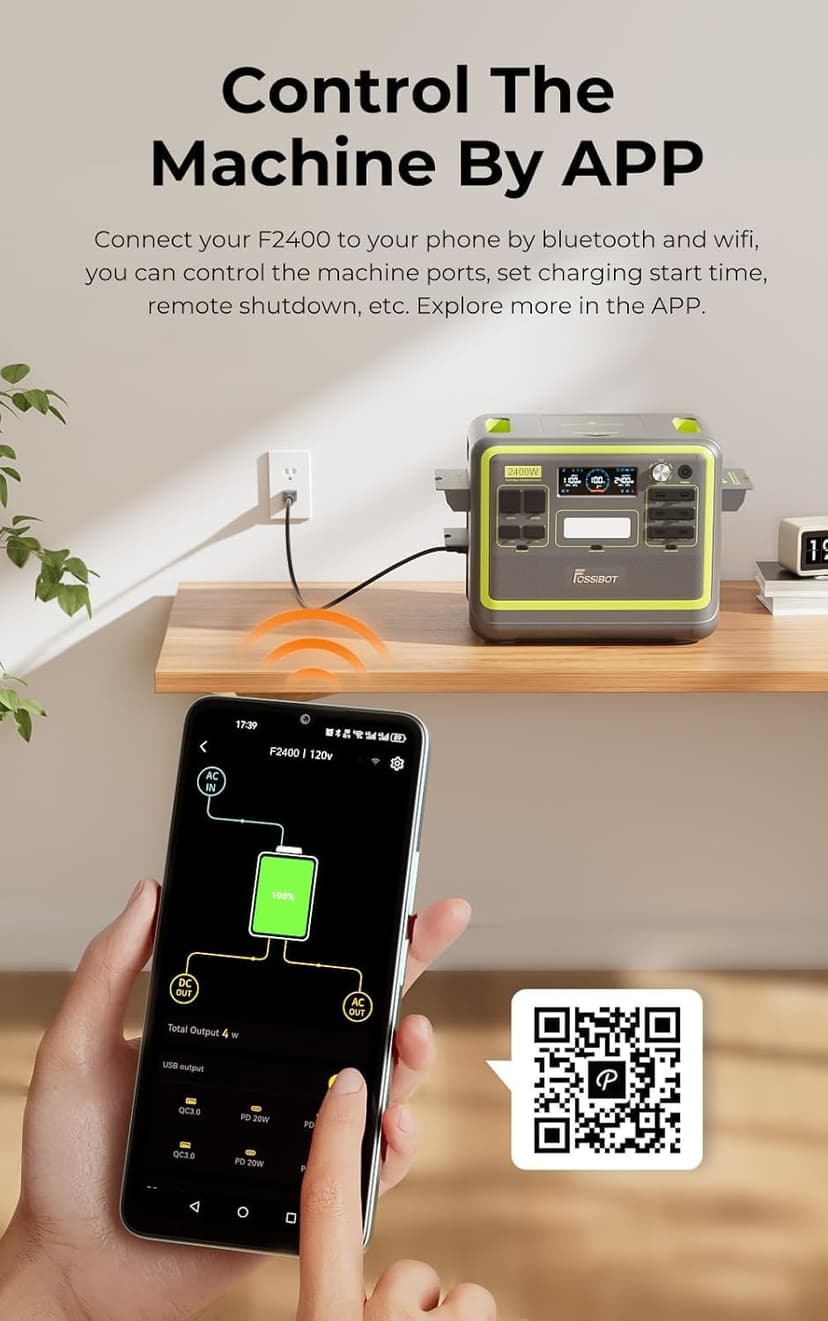 FOSSiBOT F2400 Portable Power Station with 2048Wh LiFePO4, 3 x 240V AC Outputs 2400W (4800W Peak), 1.5H full charge, UPS, 100W USB-C Output, Solar Generator for RV/Camping/Home - 5
