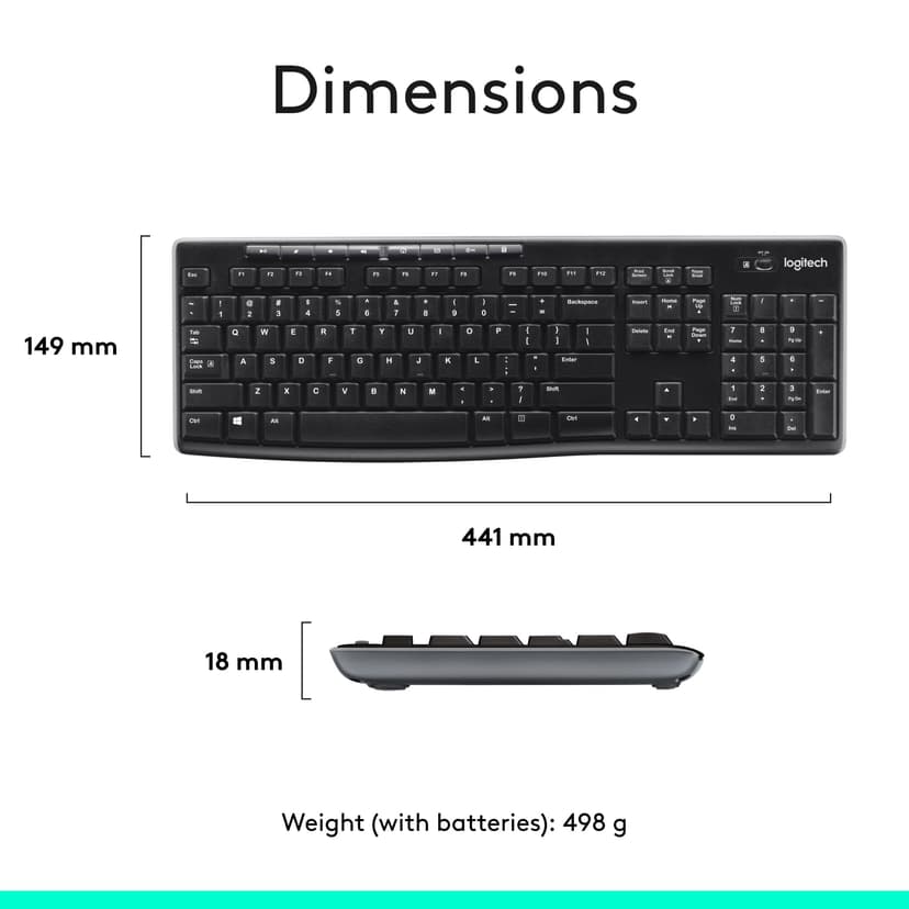 Logitech MK270 Wireless Keyboard and Mouse Combo for Windows, 2.4 GHz Wireless, Compact Mouse, 8 Multimedia and Shortcut Keys, 2-Year Battery Life, for PC, Laptop, QWERTY UK English Layout - Black - 9