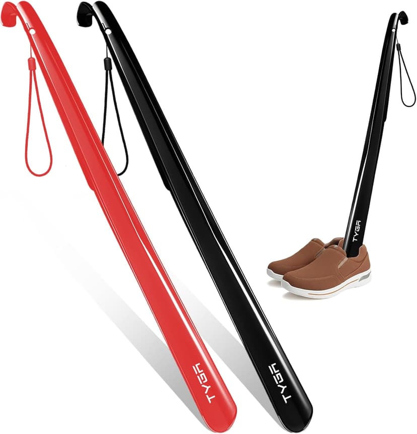 TYGA STORE Shoe Horn Extra Long Handled 23 inches, 58cm, Comfortable, Elongated Footwear Fitter (For Men & Women) (Black, 1, Red, 1) - 1