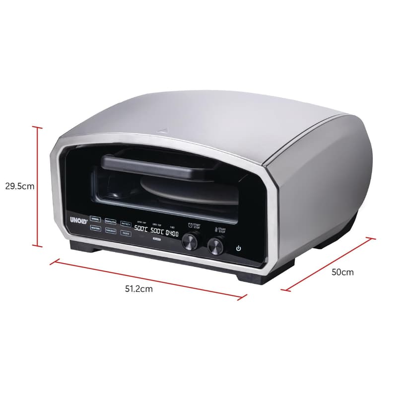 Unold Enzo 500°C Pizza Oven 68916 - Indoor and Outdoor IPX4 - Electric Neapolitan Pizza Maker - Up To 12" with 33cm Rotating Pizza Stone - Adjustable Timer - Includes Pizza Peel - 2100W -240V - 9