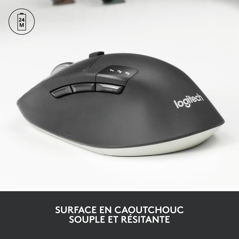 Logitech M720 Triathlon, Souris sans Fil, Multi-Dispositifs, Bluetooth et 2,4 GHz avec Récepteur USB Unifying, 1000 PPP, 8 Boutons, Batterie Longue Durée 24 Mois, Portable/PC/Mac/iPad OS - Noir - 2