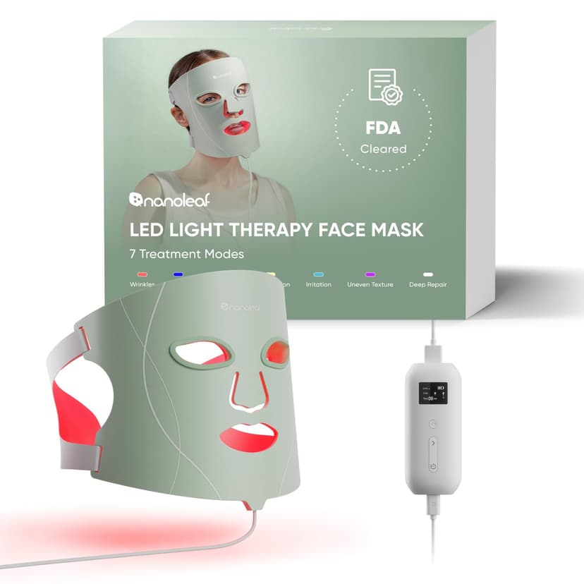 Nanoleaf Masque LED Visage de Luminothérapie, 7 Modes, Lumière Rouge Portable avec LED NIR, Silicone Doux, Protection Yeux, Traitement 5-10 Min, Infrarouge Rechargeable - 1