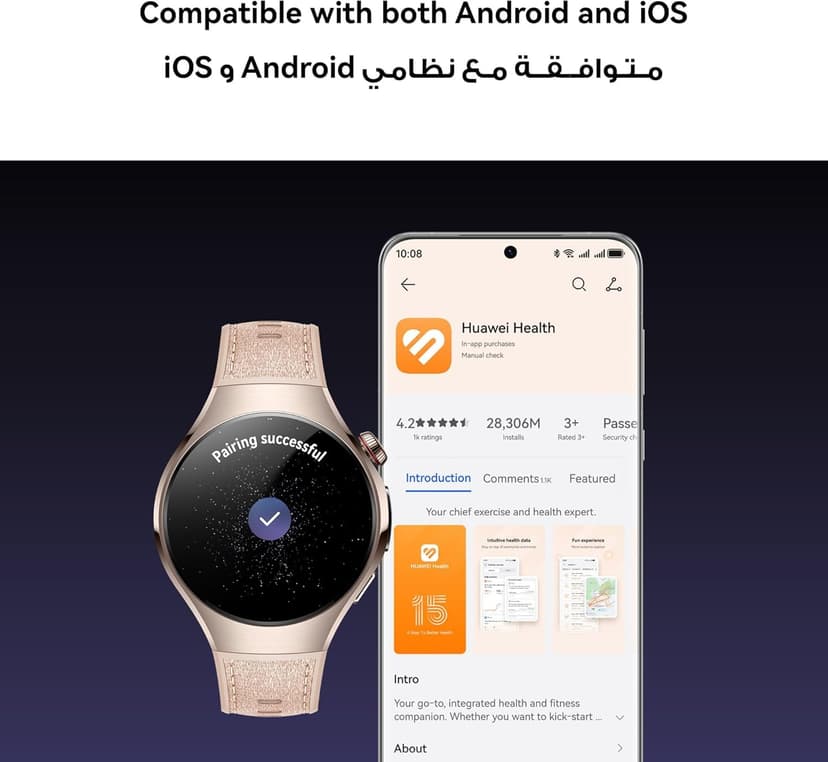 HUAWEI WATCH 5 46mm Smartwatche + Fluoroelastromer band Black, Multi-sensing X-TAP Technology, Fingertip Oxygen Saturation Measurement, For Android and iOS, Extended 6-Month Warranty, Black - 7