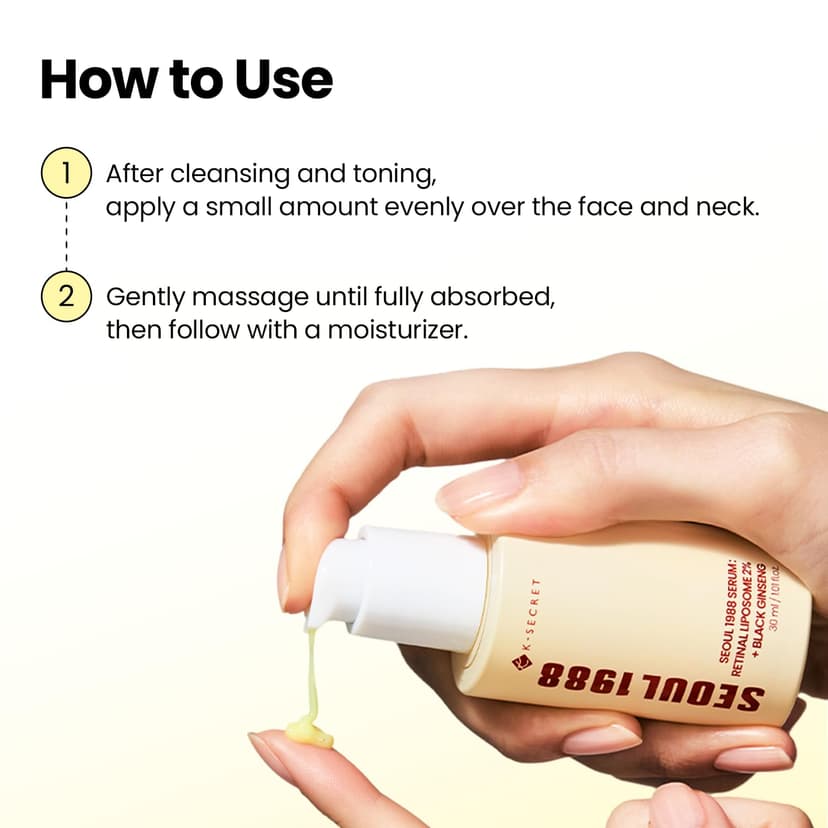 K-SECRET SEOUL 1988 Retinal Serum – Formulated with Advanced Retinal Liposome 2% and 58% Black Ginseng Extract | Fine Lines and Skin Texture Care Serum | Korean Skincare, 30ml / 1.01 fl oz - 8