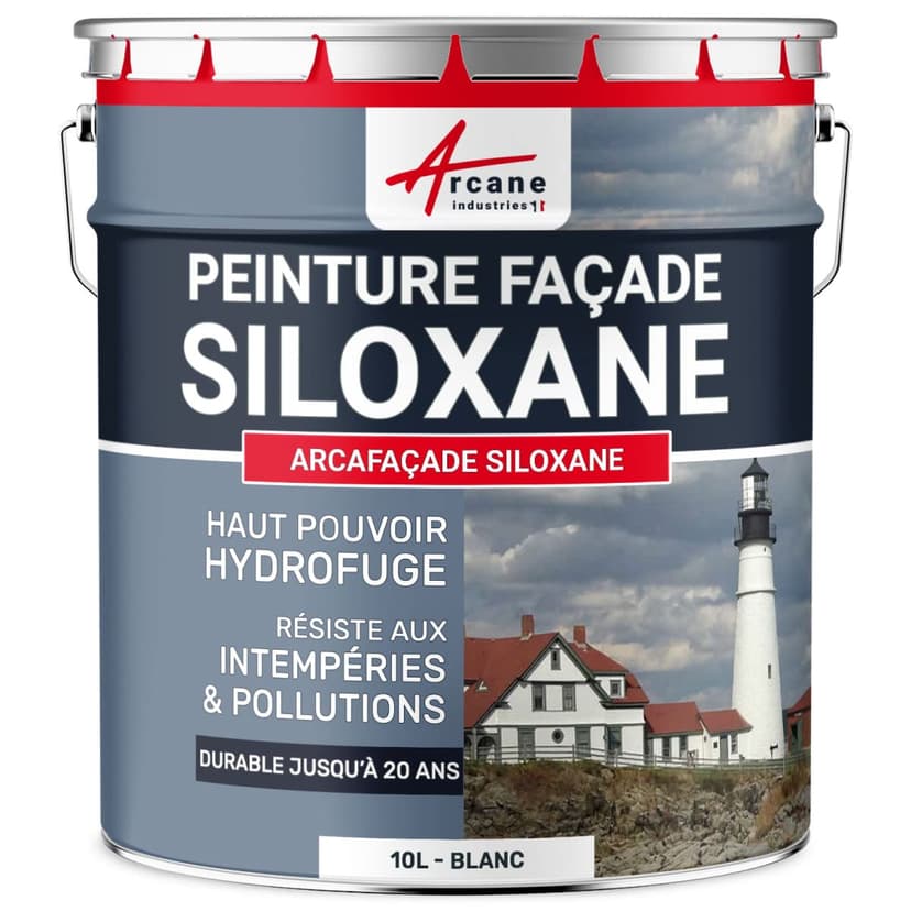 Siloxane facade paint, water resistant – durable up to 15 years – renovation facade, polishing wall – Arcafacade Siloxane – white (Ral 9003) – 10 l (+ or 60 m2 in 1 layer) – Arcane Industry - 1
