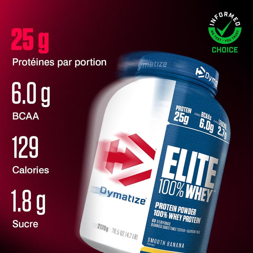 Dymatize Elite 100% Whey Smooth Banana 2170g - High Protein Low Sugar Powder + Whey Protein and BCAAs - 2