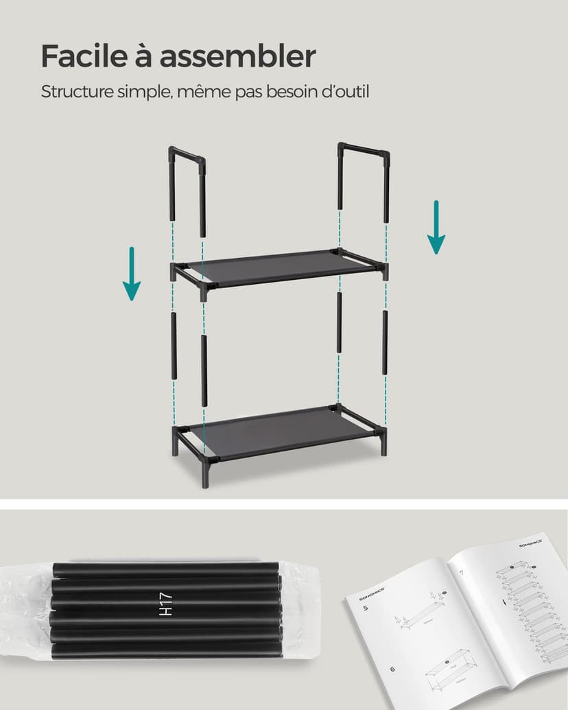 SONGMICS 10-Tier Shoe Rack, Shoe Stand, Space-Saving Shoe Storage, 45 x 28 x 173 cm, Metal Frame, Non-Woven Fabric Shelves, for Hallway, Bedroom, Black LSH010B02 - 5