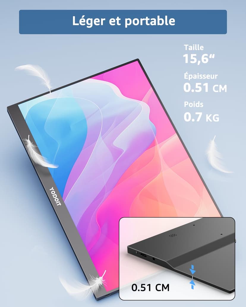 Yodoit Portable Monitor 15.6" FHD 1920x1080P IPS Second External Display Laptop Screen Extender | USB-C & HDMI Connectivity, Built-in Speakers, with Smart Cover, for Laptop, PC, Mac, PS3/4/5, Xbox - 2