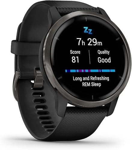 Garmin Venu 2 - Montre connectée GPS Multisports avec écran AMOLED, autonomie Longue durée (11 Jours) – Gris avec Bracelet Noir - Boîtier 45 mm